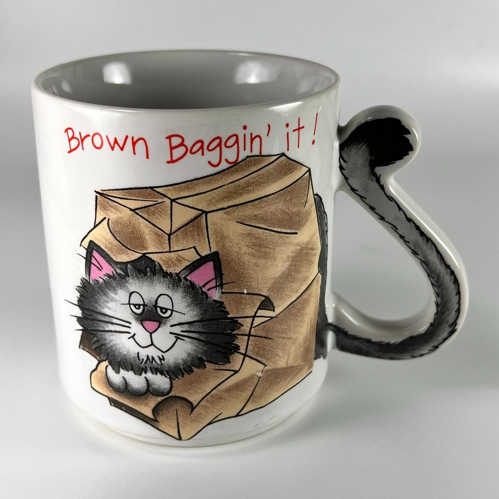 Cat Kitty Coffee Cup Mug Brown Bagging It Multicolor Collectible Japan